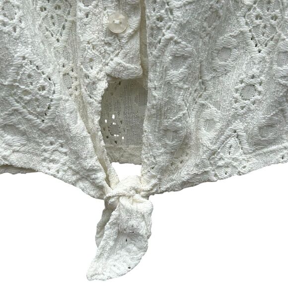 NEW French Laundry Button Down Ivory Lace Knit Blouse Tie Front - Size Small - Picture 4 of 11
